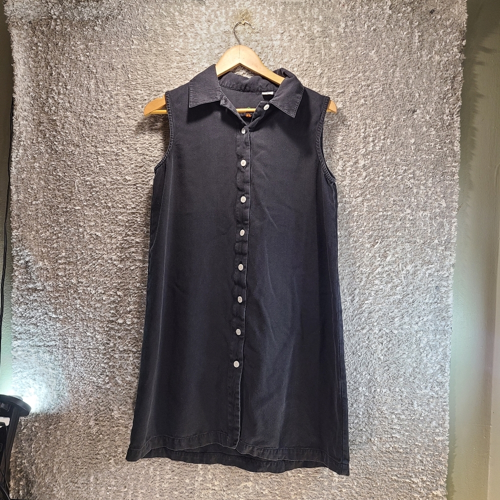 Pussers West Indies Womens M Black 100% Silk Sleeveless Button Front Shirt Dress